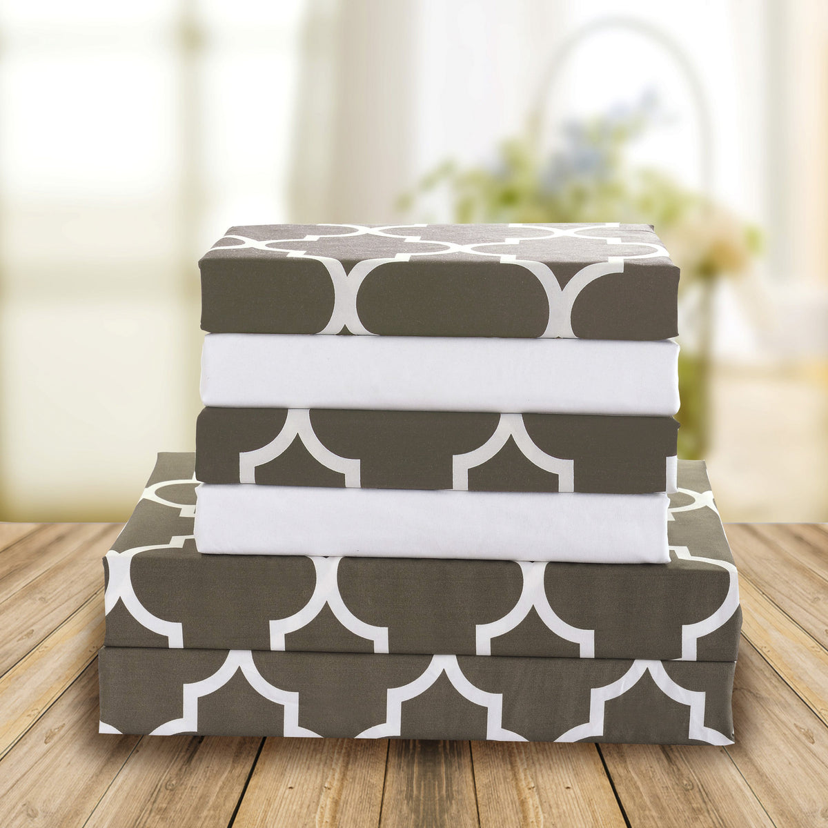 Elegant Comfort 6-Piece Moroccan Trellis Printed Pattern - Soft as a Hotel Premium Quality