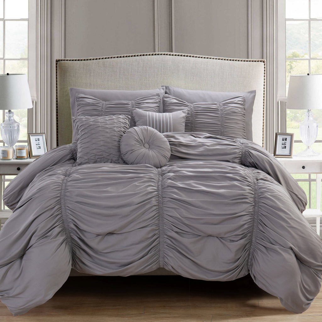 Elegant Comfort 10-Piece Pleated Comforter Set - Includes 4-Piece Sheet Set with Double Sided Storage Pockets