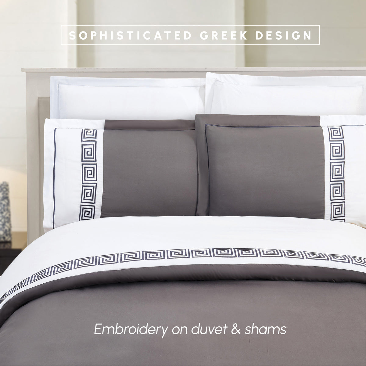 Elegant Comfort 3-Piece Greek Embroidered Duvet Cover Set