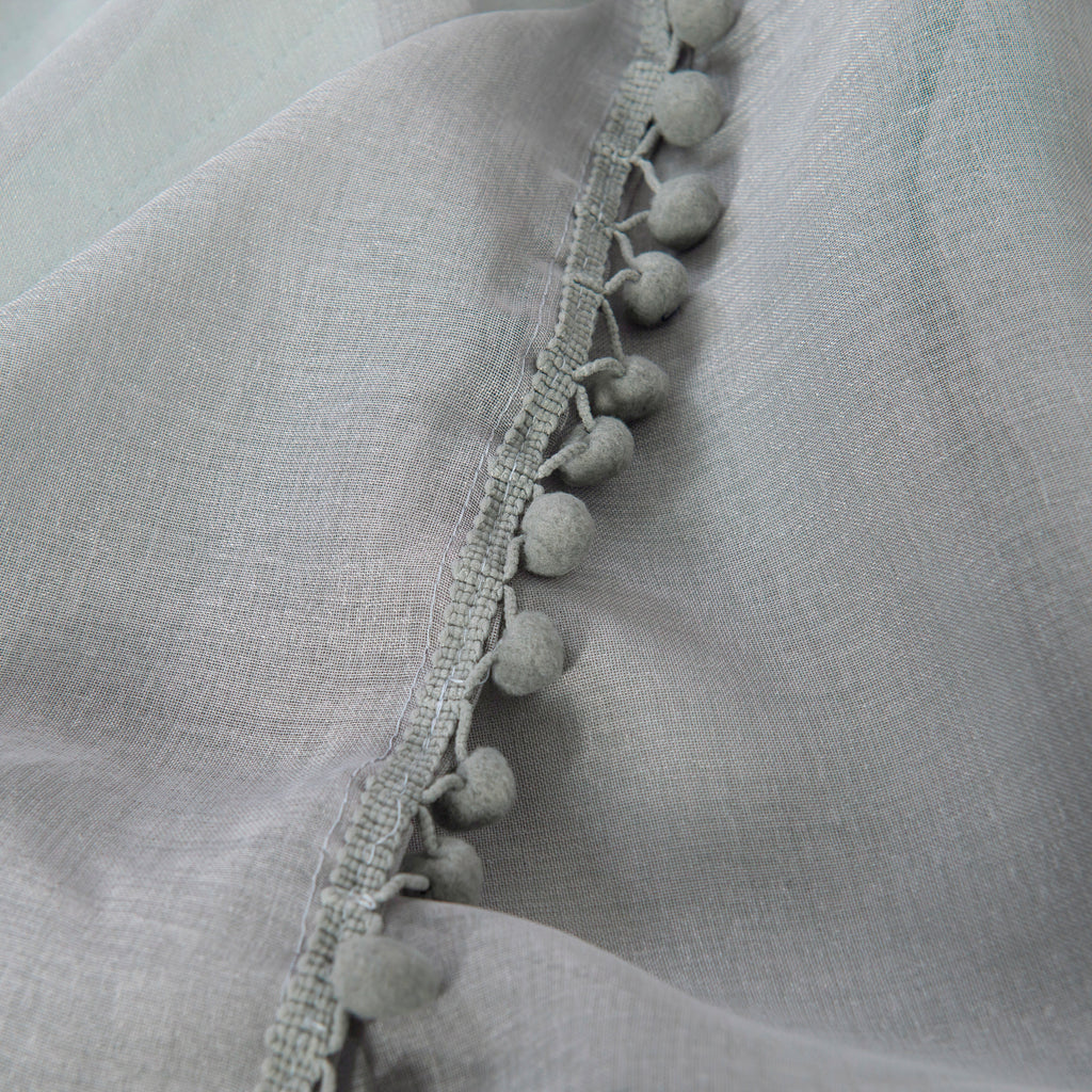 Elegant Comfort Set of 2 Pom Pom Tasseled Sheer Curtain - Rod Pocket