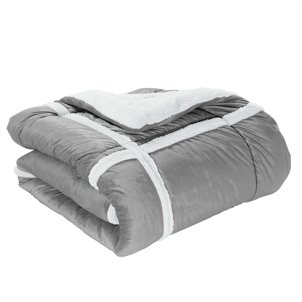 Elegant Comfort 3-Piece Stripe Micro-Suede Reversible Sherpa - Comforter Set