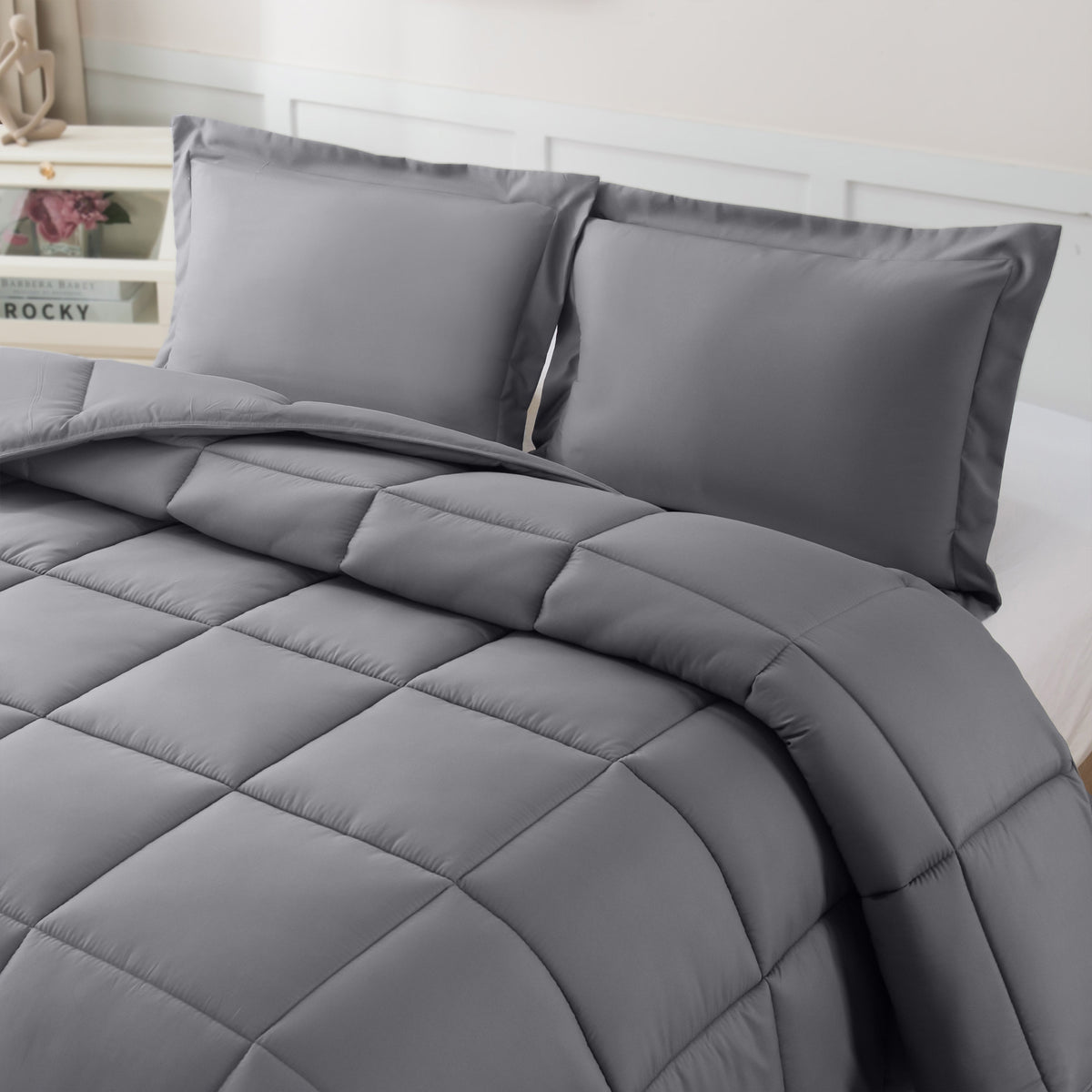Elegant Comfort 3-Piece Solid Box Stitched Comforter & Shams - Double-Filled Comforter
