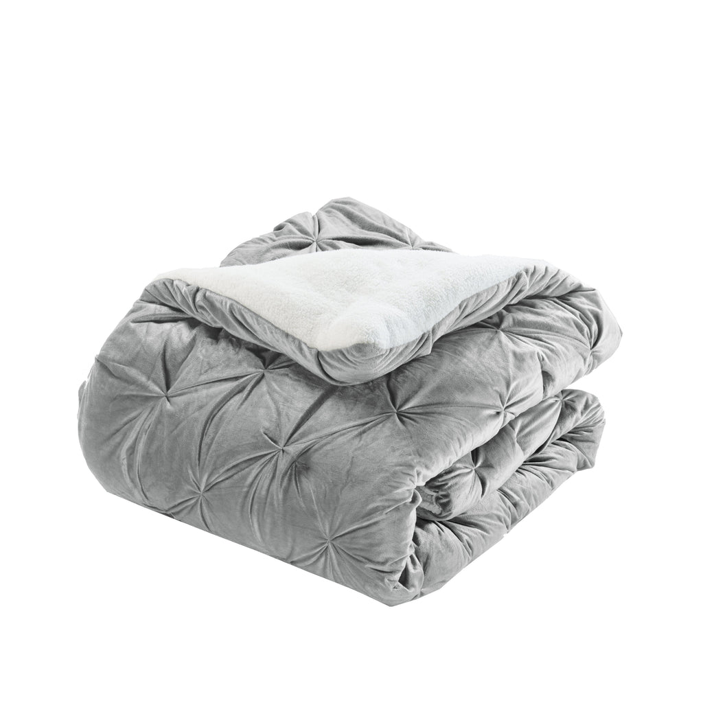 Elegant Comfort 3-Piece Pinch Pleated Micro-Suede Reversible Sherpa - Comforter Set