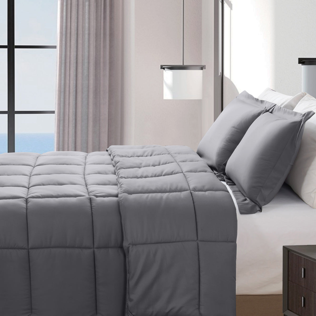 Elegant Comfort 3-Piece Solid Box Stitched Comforter & Shams - Double-Filled Comforter