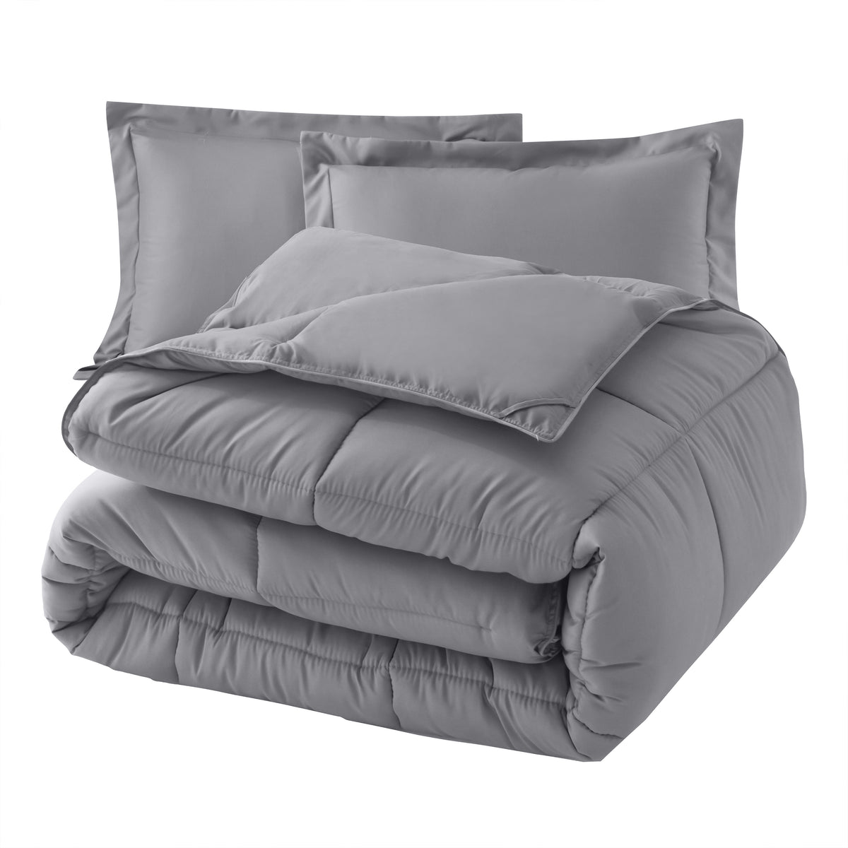 Elegant Comfort 3-Piece Solid Box Stitched Comforter & Shams - Double-Filled Comforter