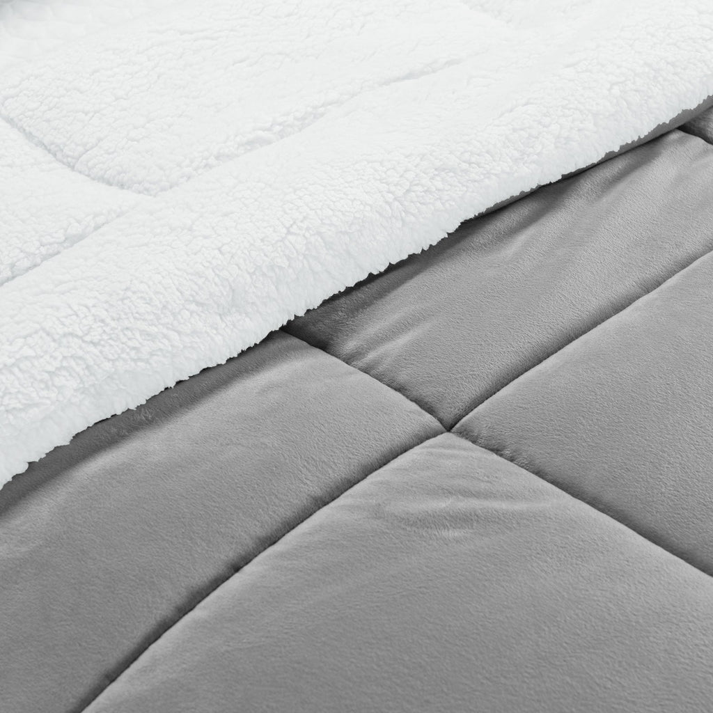 Elegant Comfort 3-Piece Stripe Micro-Suede Reversible Sherpa - Comforter Set