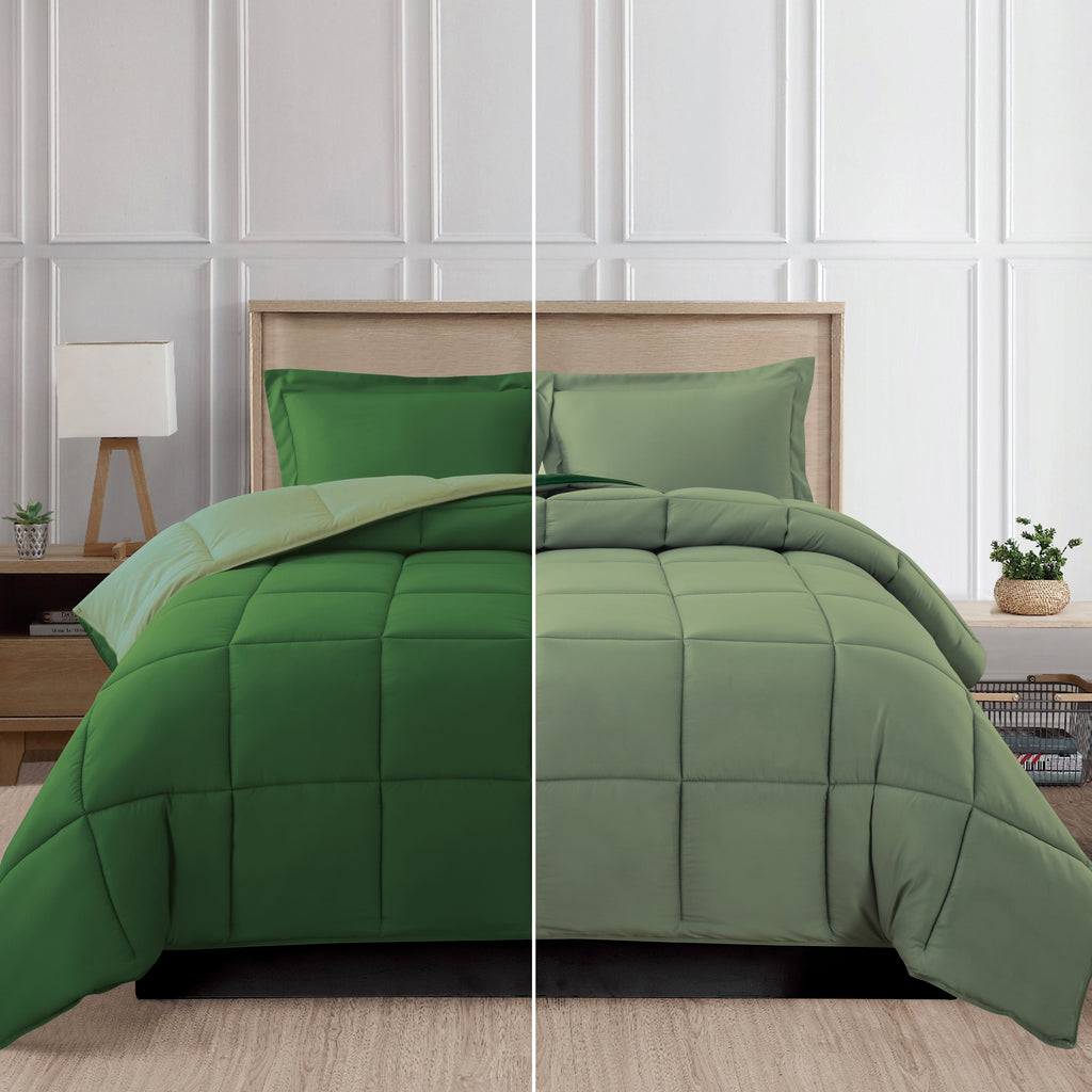 Elegant Comfort Reversible 3-Piece Box Stitched Comforter & Shams - Duvet Insert with 4 Corner Tabs