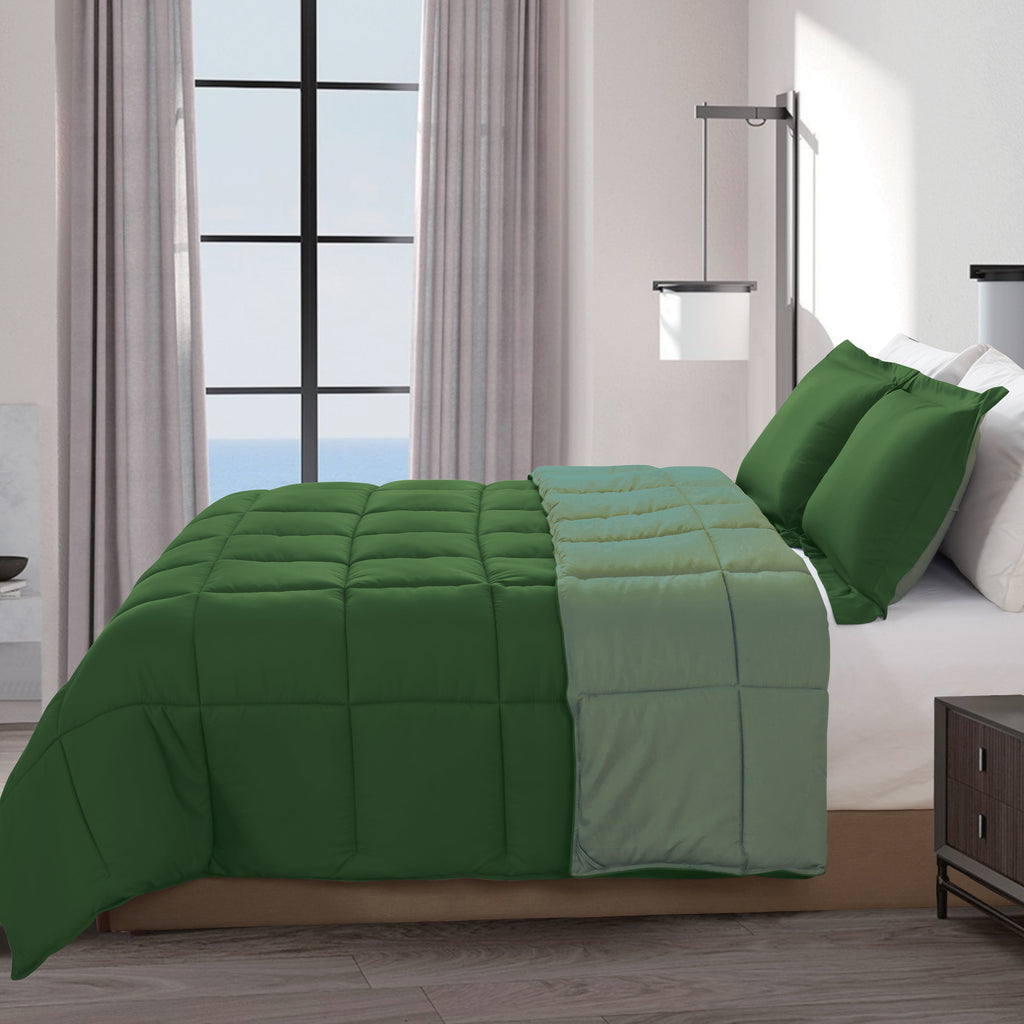 Elegant Comfort Reversible 3-Piece Box Stitched Comforter & Shams - Duvet Insert with 4 Corner Tabs