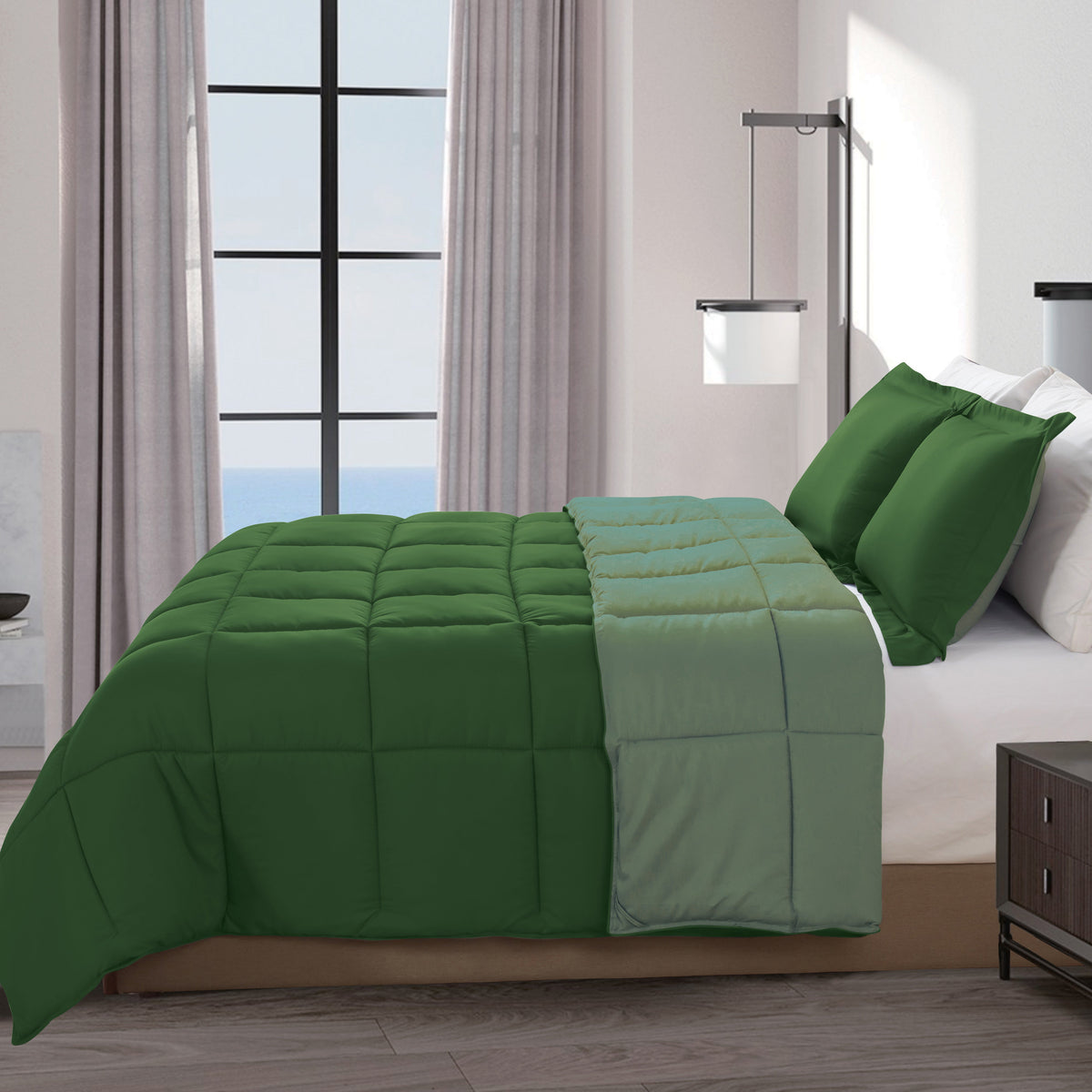 Elegant Comfort Reversible 3-Piece Box Stitched Comforter & Shams - Duvet Insert with 4 Corner Tabs