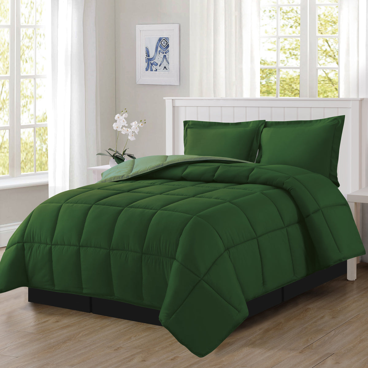 Elegant Comfort Reversible 3-Piece Box Stitched Comforter & Shams - Duvet Insert with 4 Corner Tabs