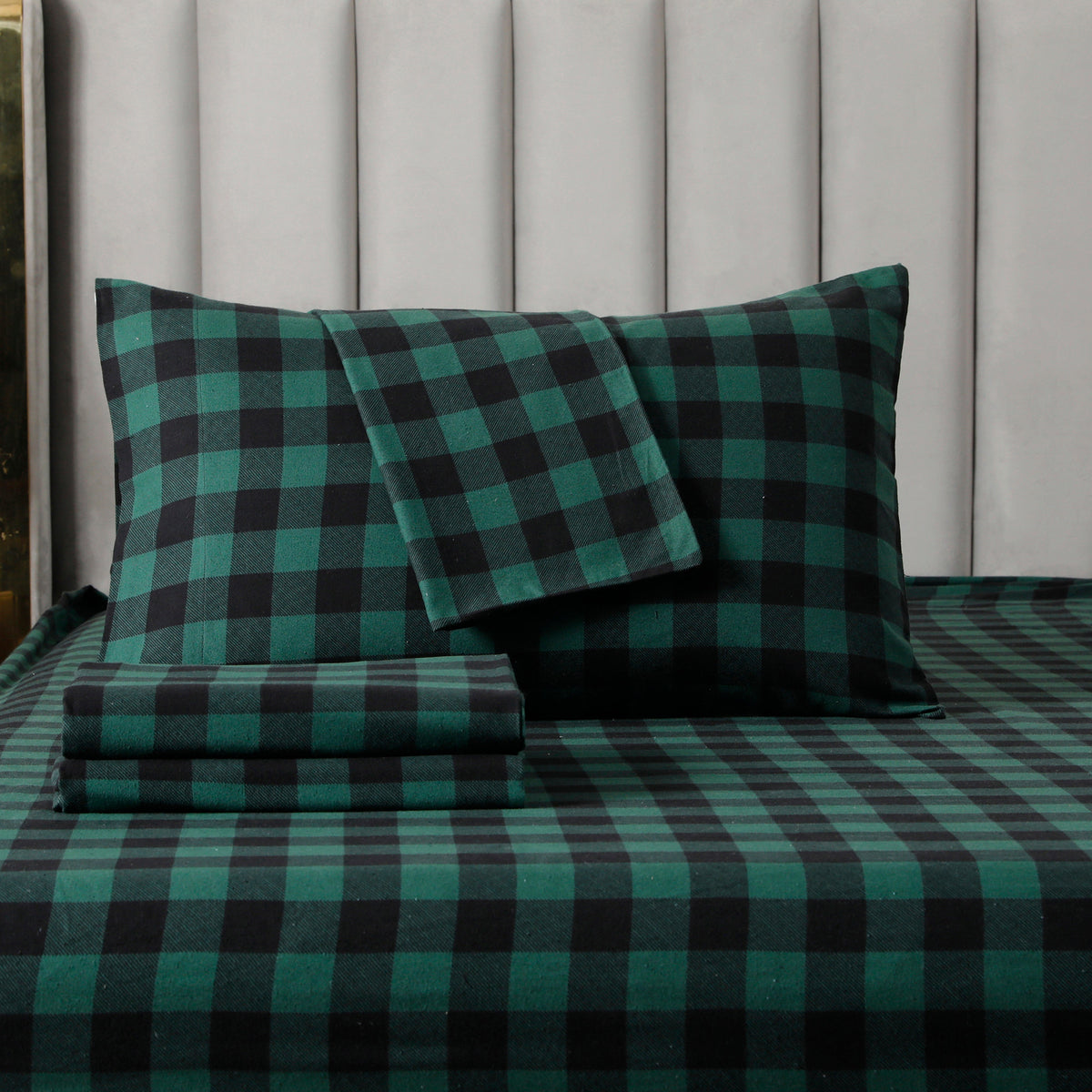 Elegant Comfort Buffalo Checkered Pattern - 100% Turkish Cotton Flannel, 4-Piece Flannel Sheet Set