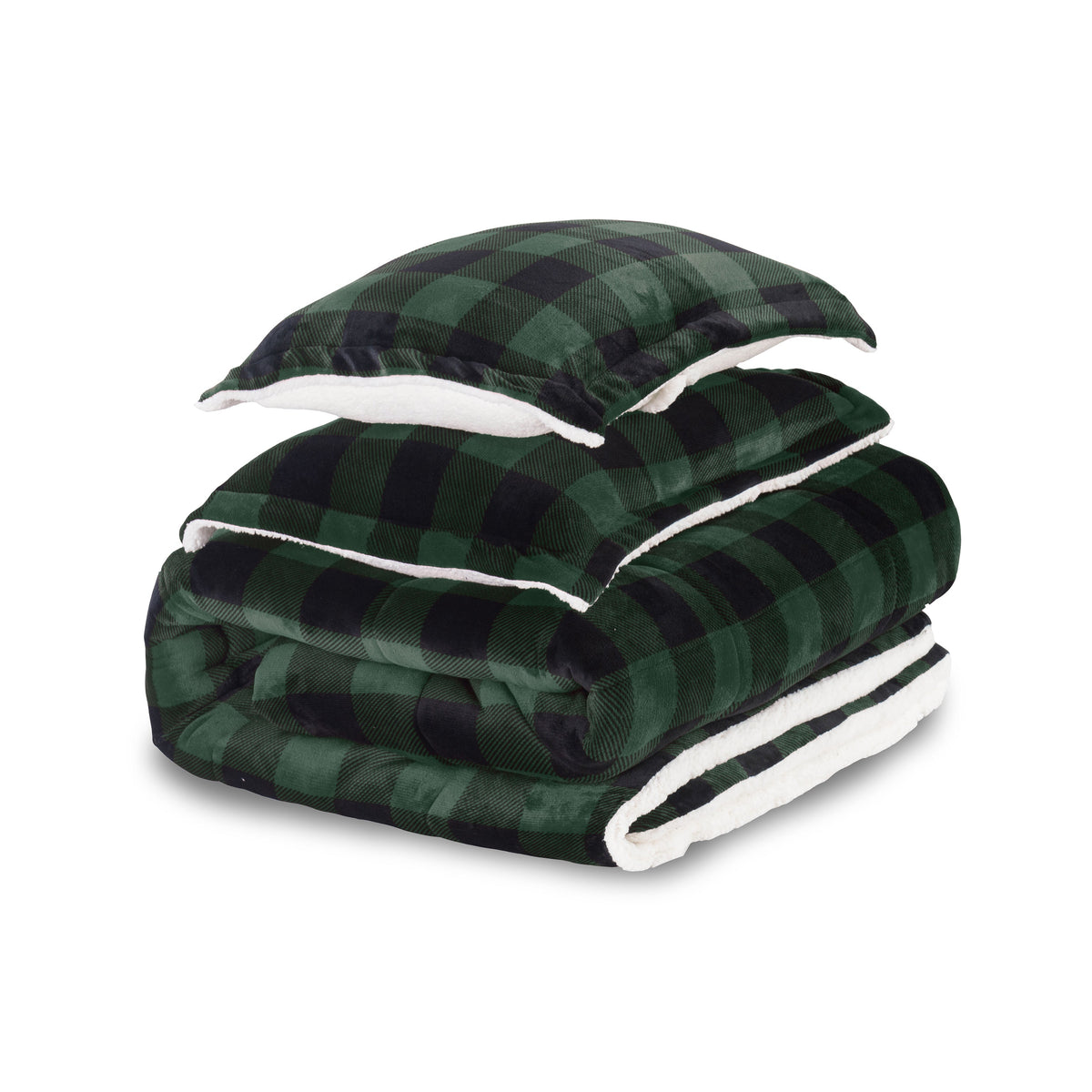 Elegant Comfort 3-Piece Buffalo Micro-Suede Reversible Sherpa - Lodge-Plaid Pattern Comforter Set