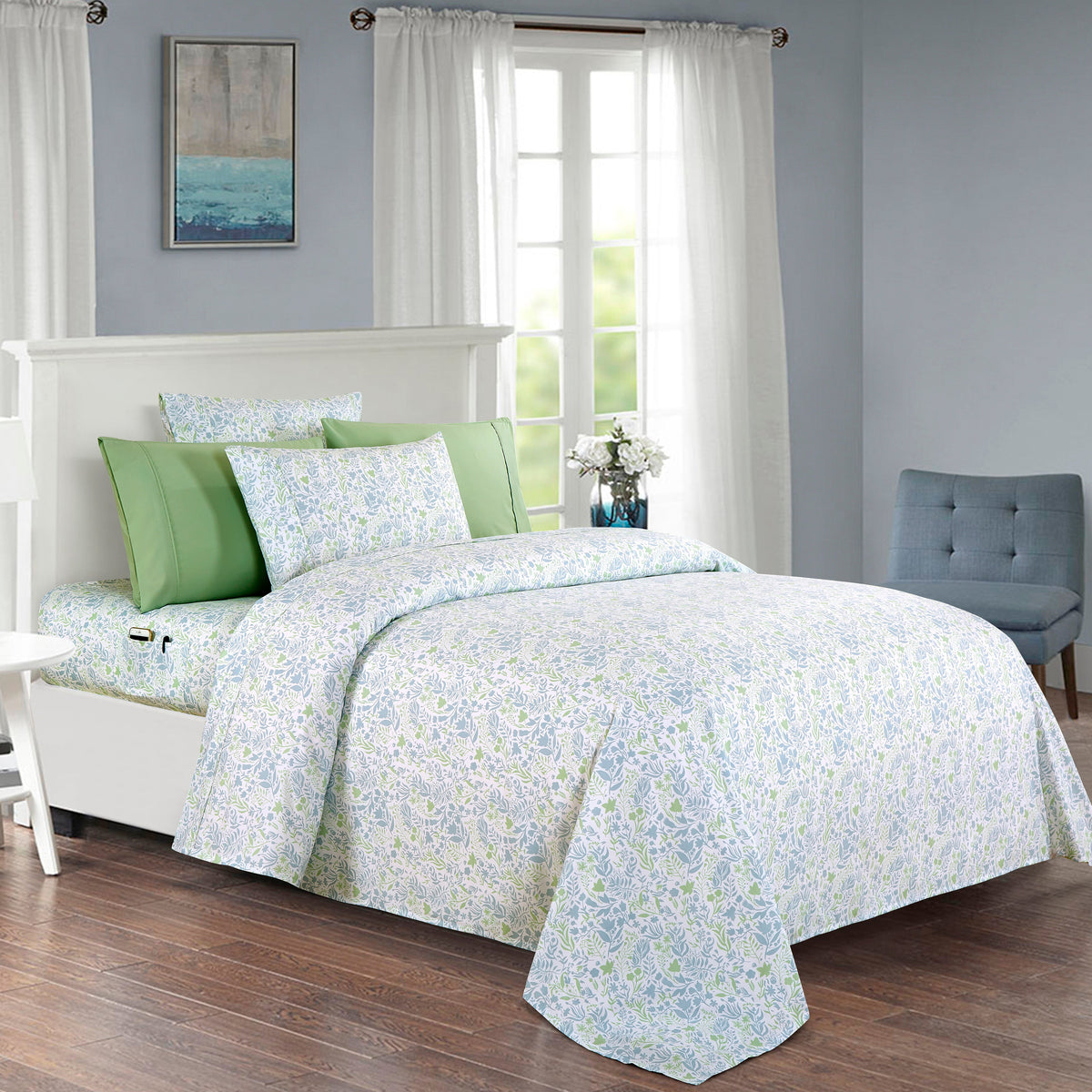 Elegant Comfort 6-Piece Floral and Stripe Pattern Sheet Set - Soft as a Hotel Premium Quality Bedding
