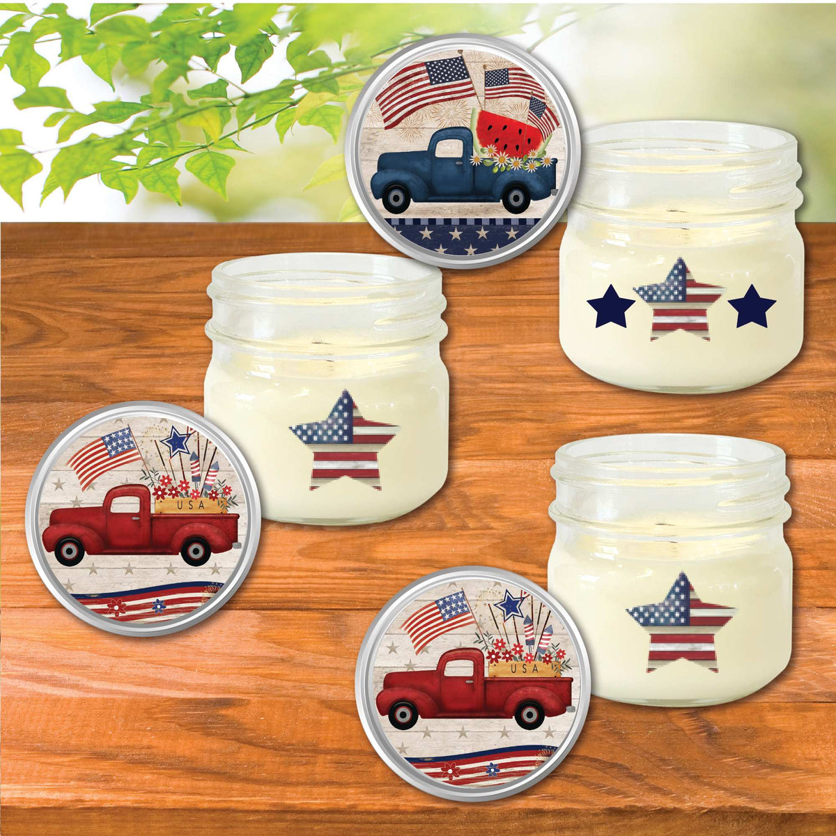Celebrate 250 Patriotic Blue & Red Truck 8 Oz Citronella Soy Wax Candle 3-Piece Set with Wounded Warrior Project