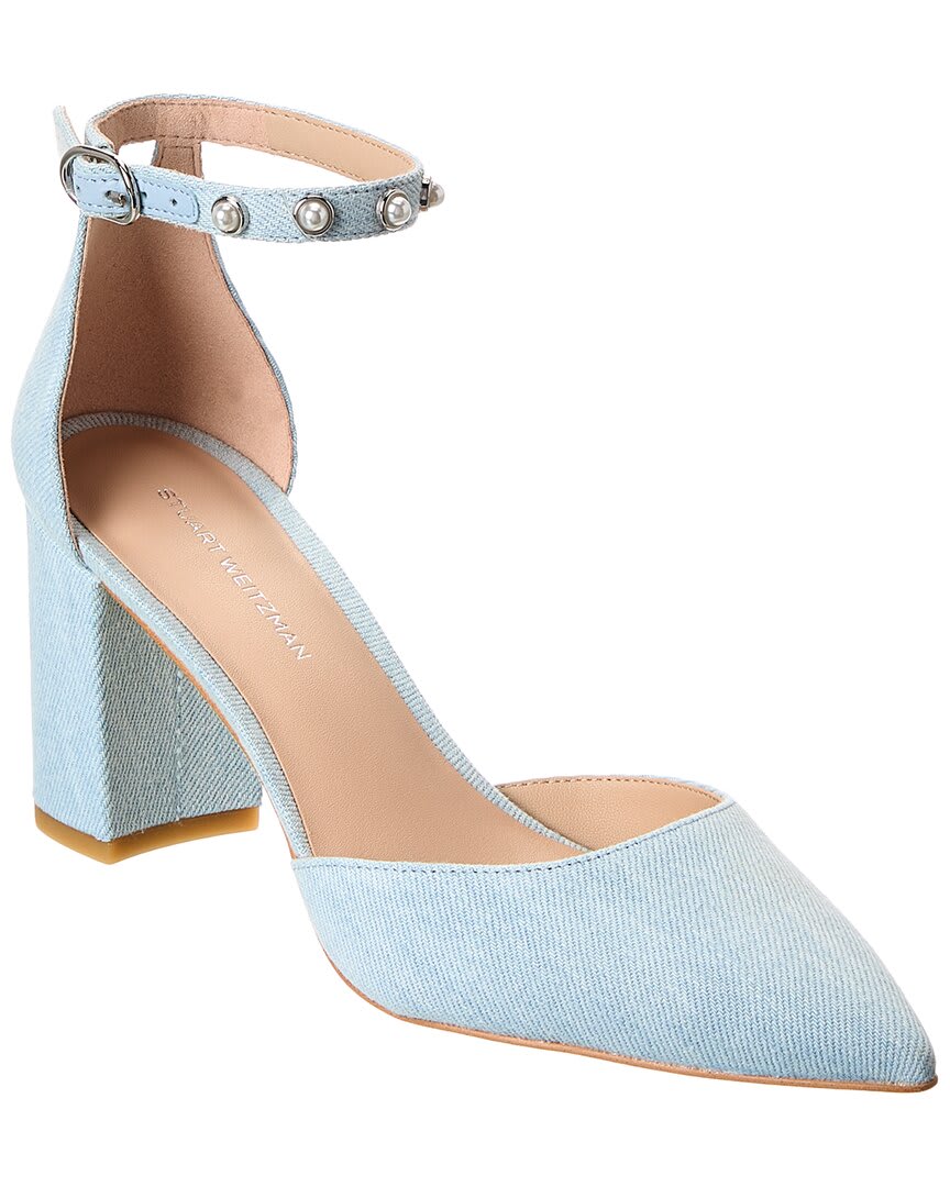 Stuart Weitzman Pearl Strap Block 75 Denim Pump