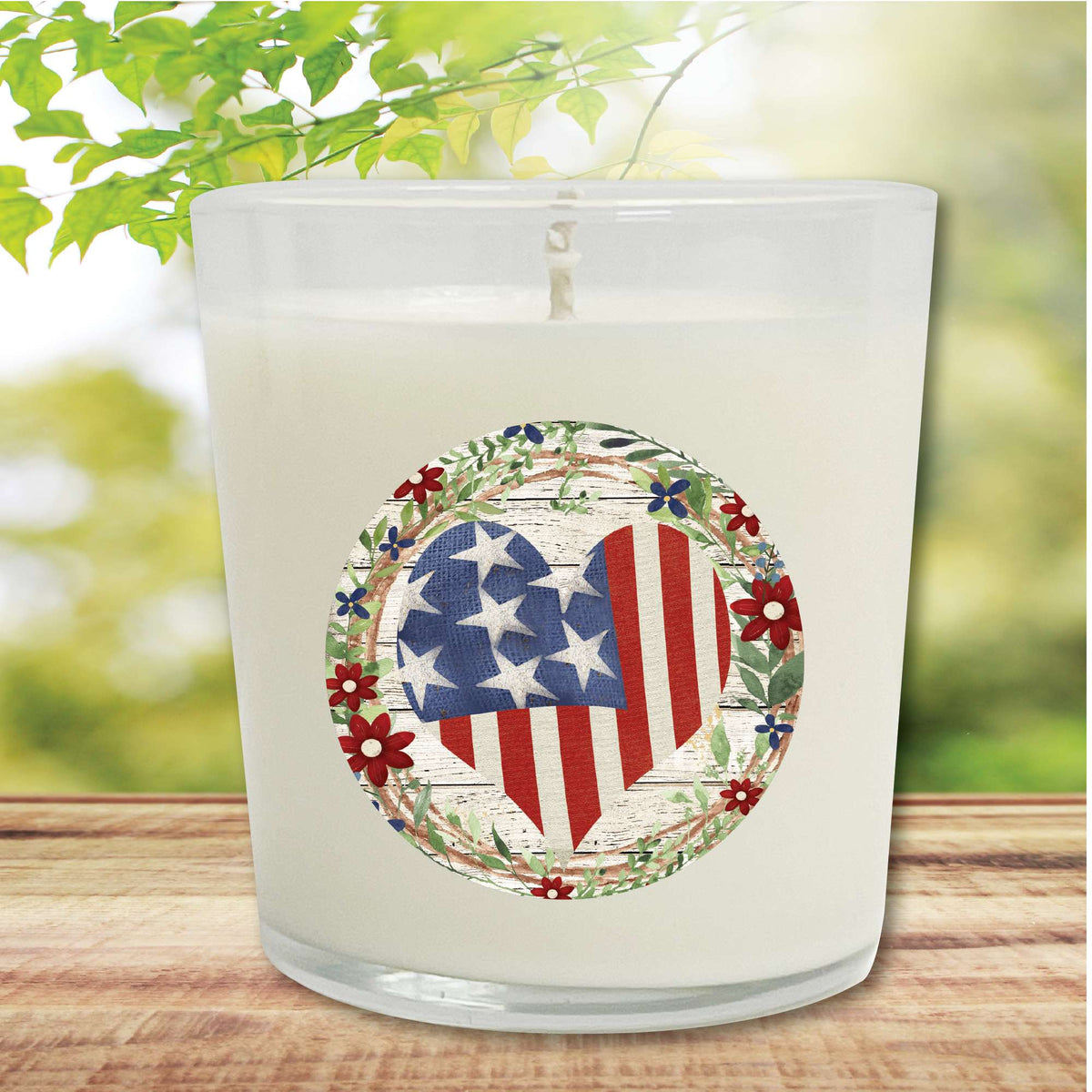 Celebrate 250 Patriotic Heart Wreath 10 Oz Citronella Soy Wax Candle with Wounded Warrior Project