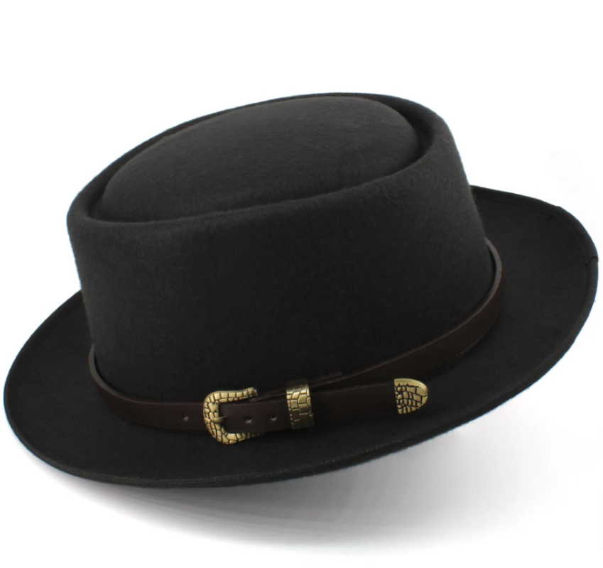 Vintage Wide Brim Fedora Trilby Hat with Black Hatband