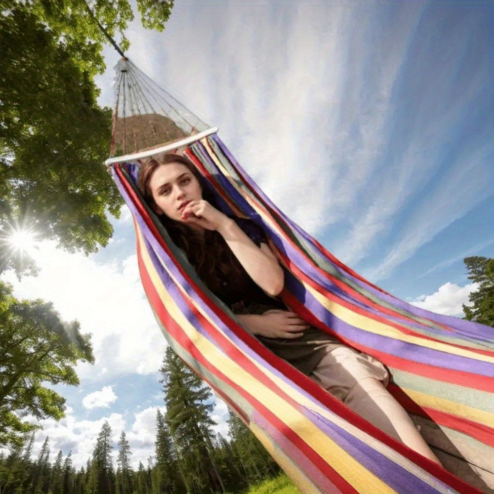 Hammock with Canvas Seat for Comfortable Outdoor Seating in Patio