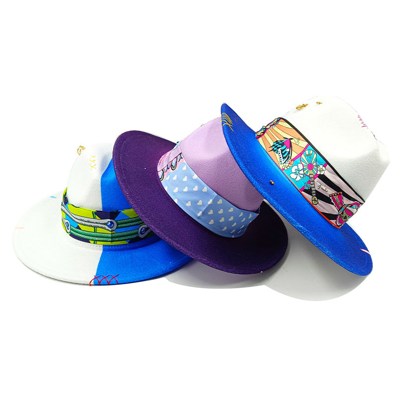 Handmade Fedora Cotton Hat with Monochrome Hatband