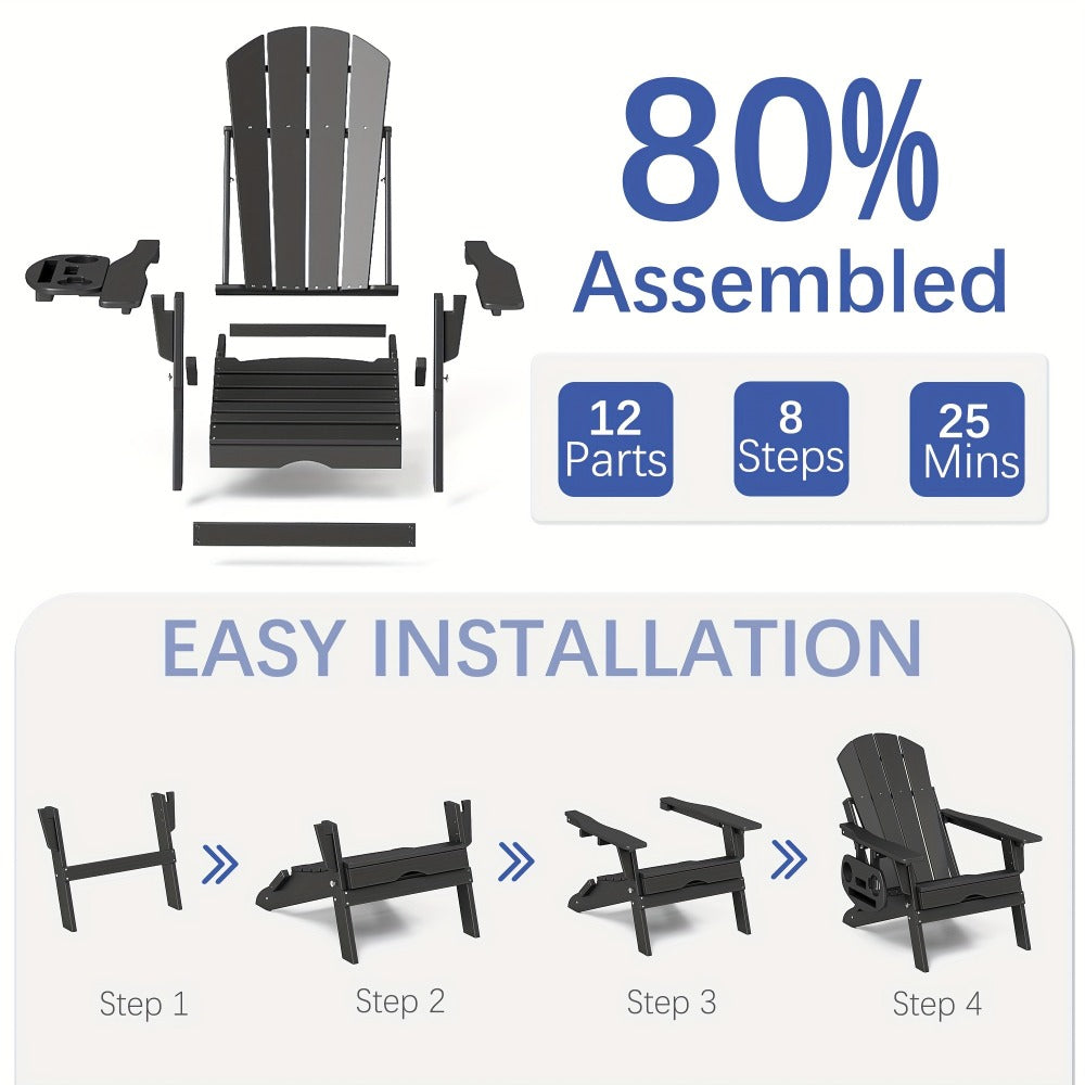 HDPE Adirondack Chair with Weather-Resistant Finish and Adjustable Backrest for Patio