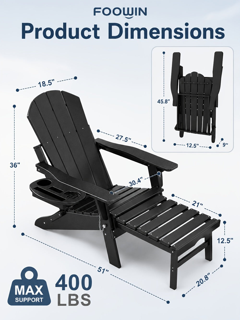 HDPE Adirondack Chair with Weather-Resistant Finish and Adjustable Backrest for Patio