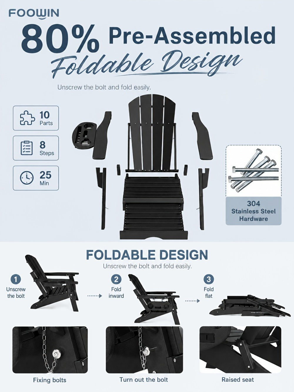 HDPE Adirondack Chair with Weather-Resistant Finish and Adjustable Backrest for Patio