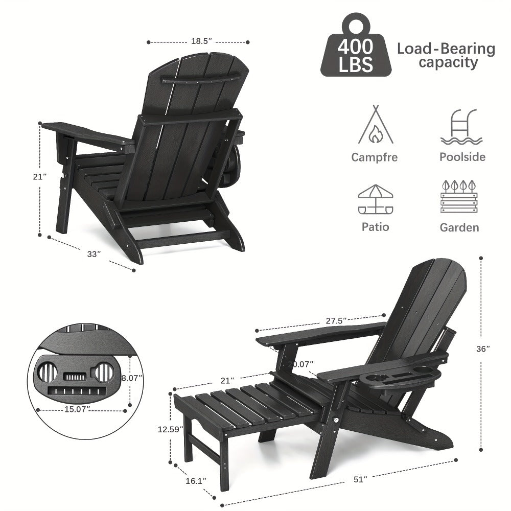 HDPE Adirondack Chair with Weather-Resistant Finish and Adjustable Backrest for Patio
