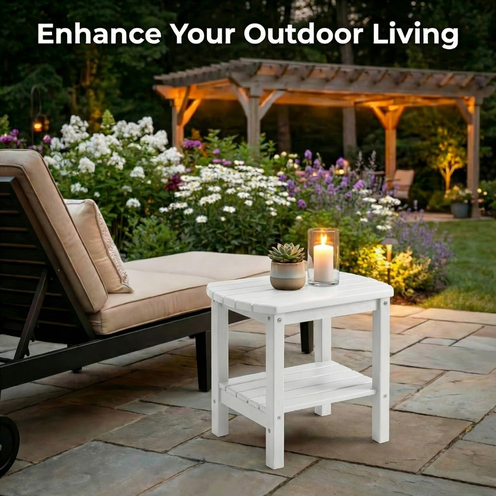 Outdoor Side Table Oval HDPE Design with Detachable Base and Five Color Choices for Flexible Placement