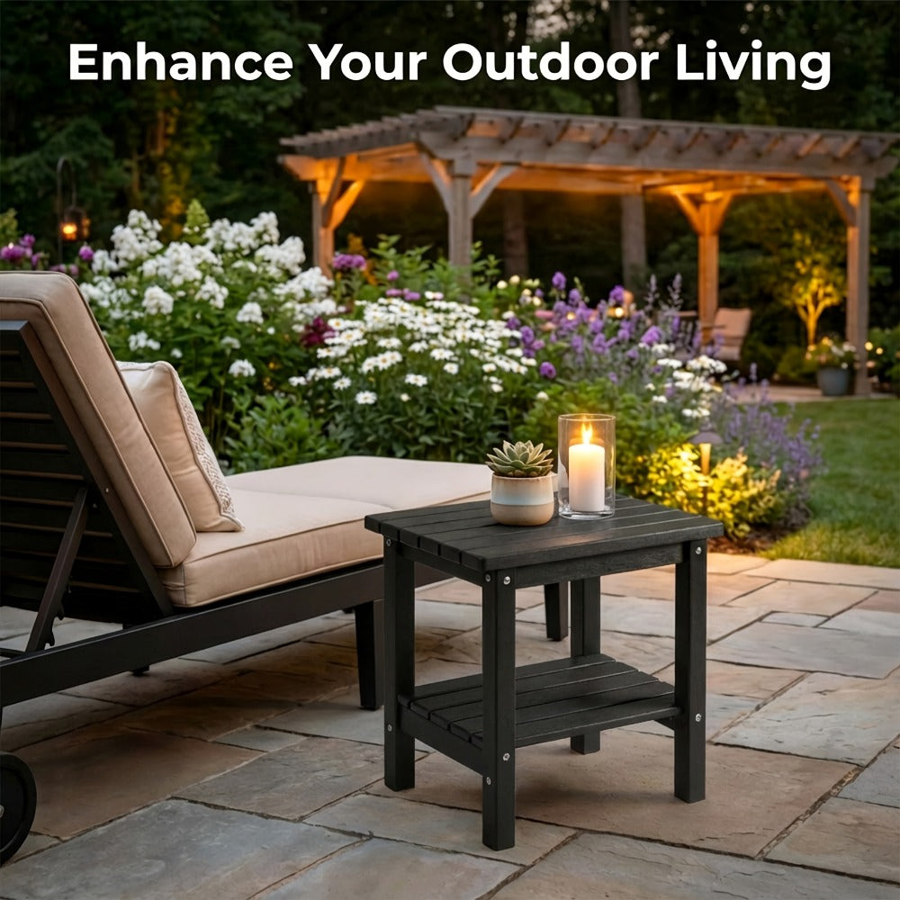 HDPE Outdoor Side Table with Weather-Resistant Finish, Outdoor Accent Table for Patio