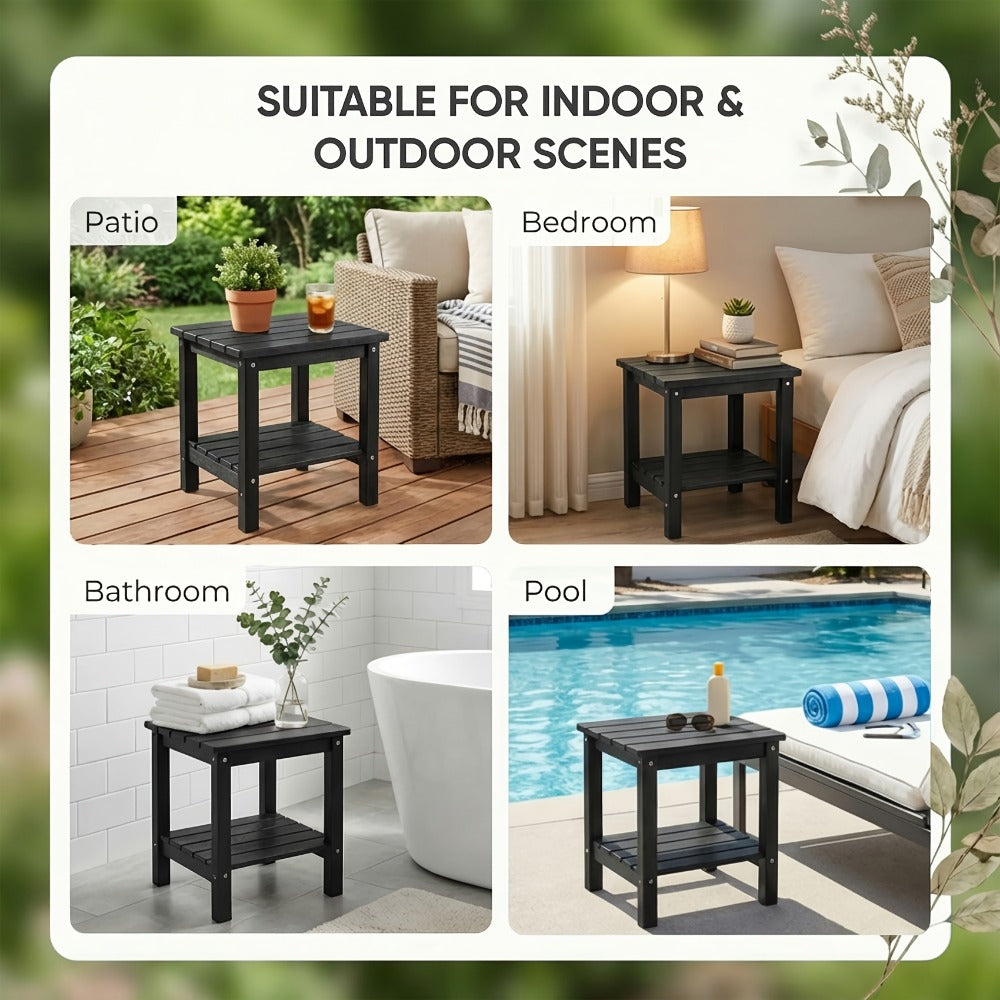 HDPE Outdoor Side Table with Weather-Resistant Finish, Outdoor Accent Table for Patio