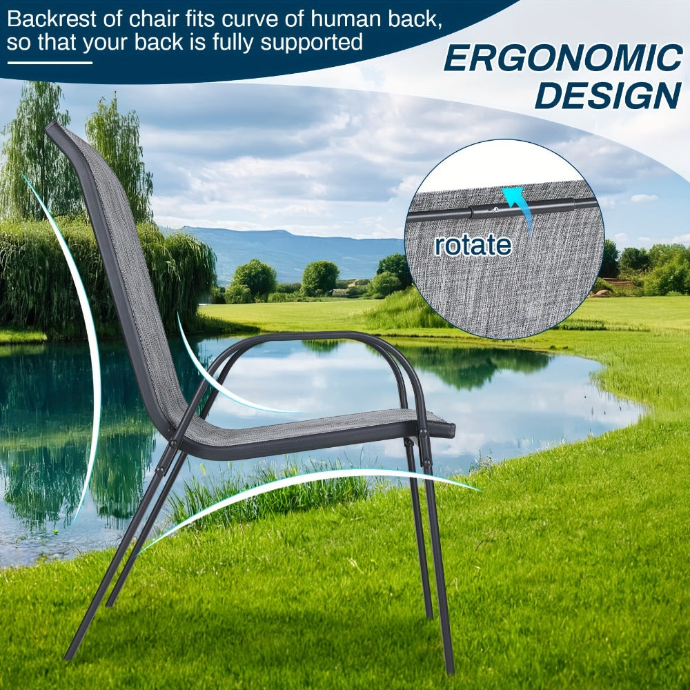 Heavy-Duty Patio Dining Chair with Armrests and Stackable Design