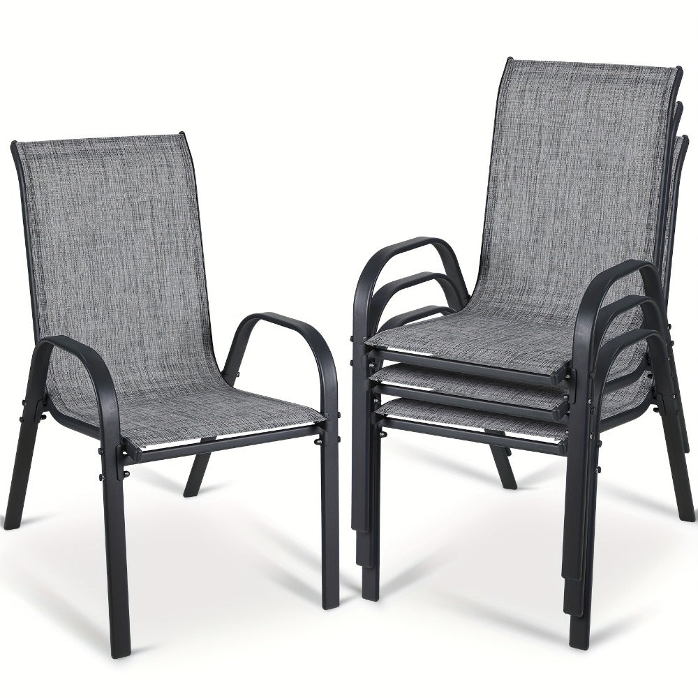 Heavy-Duty Patio Dining Chair with Armrests and Stackable Design