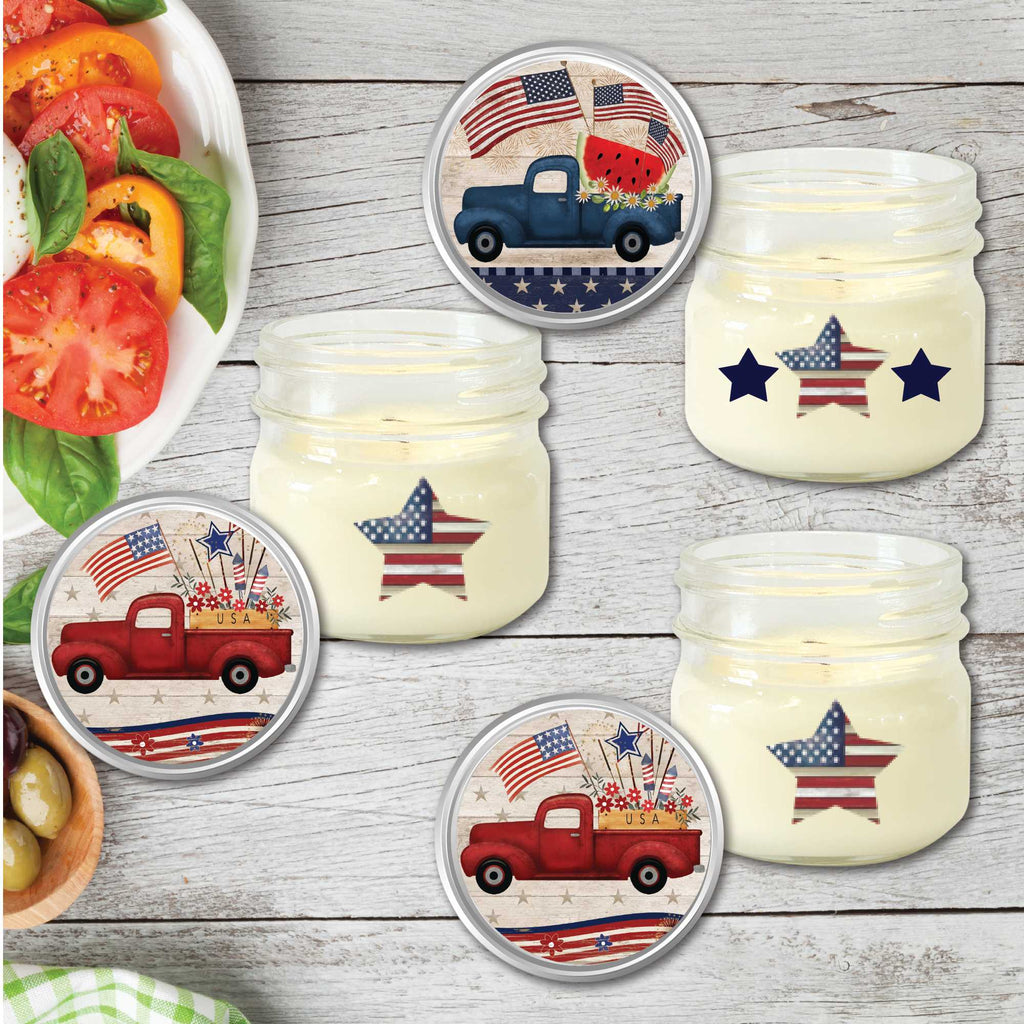 Celebrate 250 Patriotic Blue & Red Truck 8 Oz Citronella Soy Wax Candle 3-Piece Set with Wounded Warrior Project