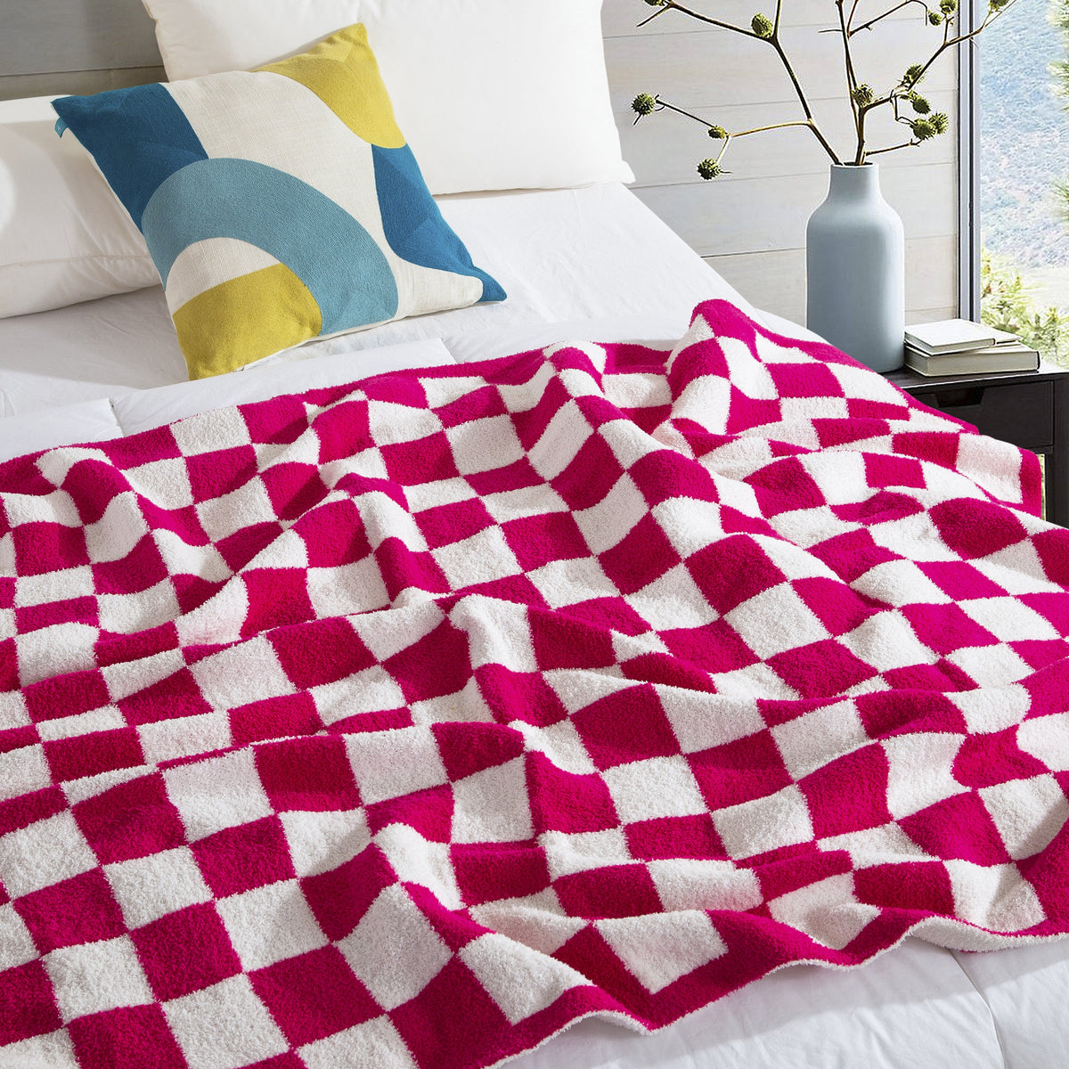 Elegant Comfort 50" x 70"  Ultra Soft Checkered Knitted Throw Blanket