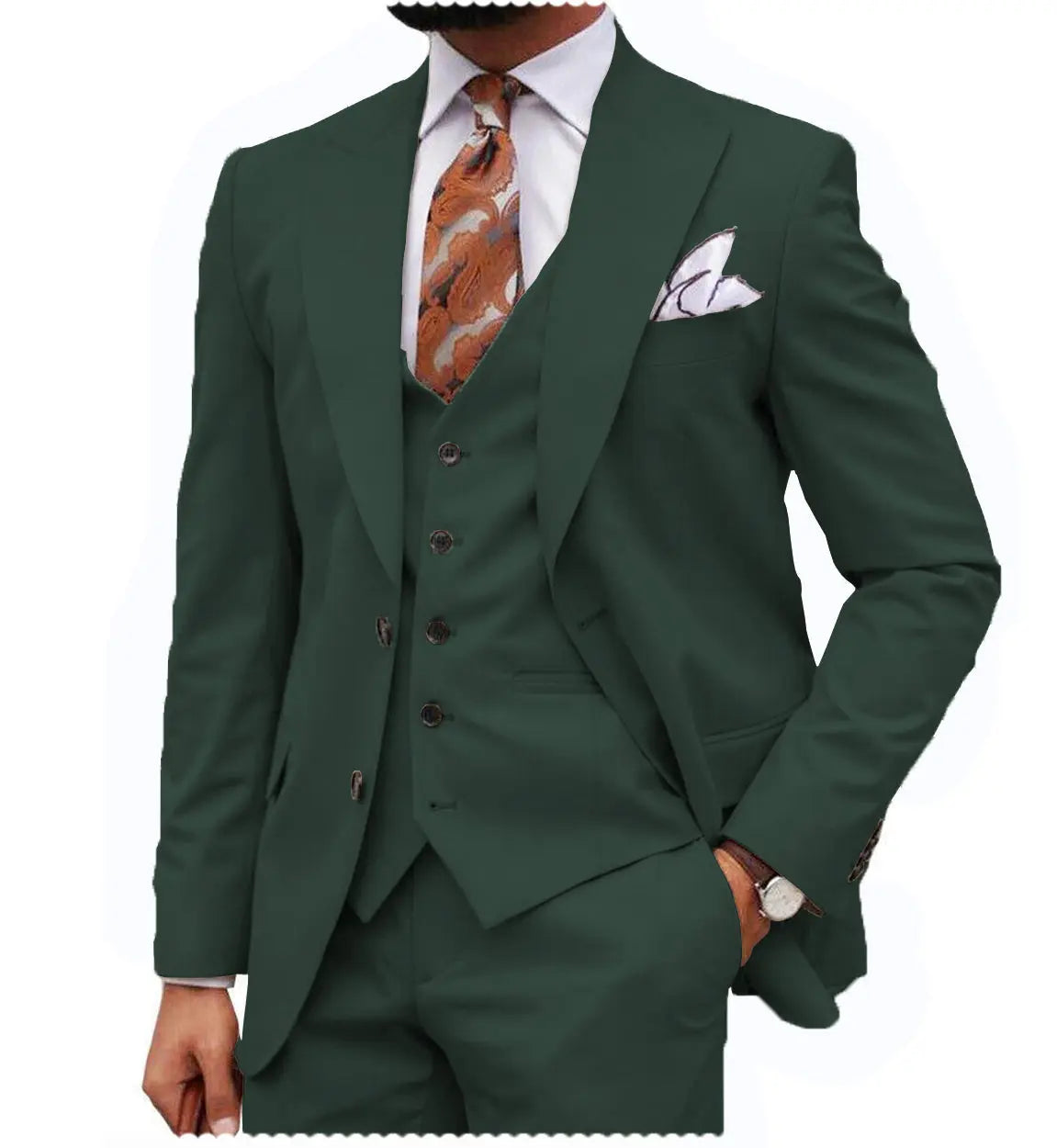 Classic 3 Piece Men's Wedding Suit Regular Fit Timeless Peak Lapel Ensemble