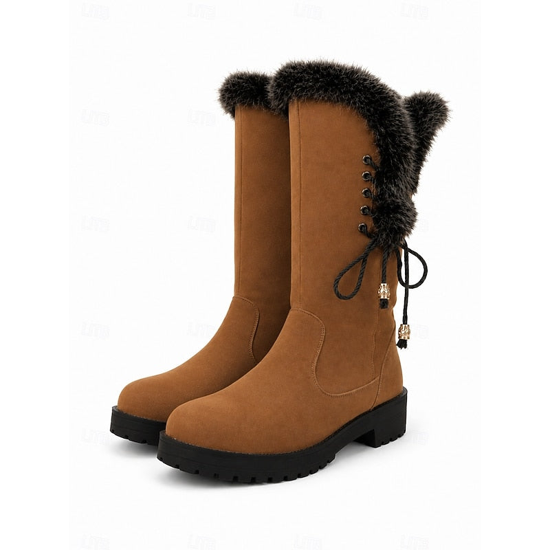 Meredith | Kniehohe Winterstiefel mit Fellbesatz