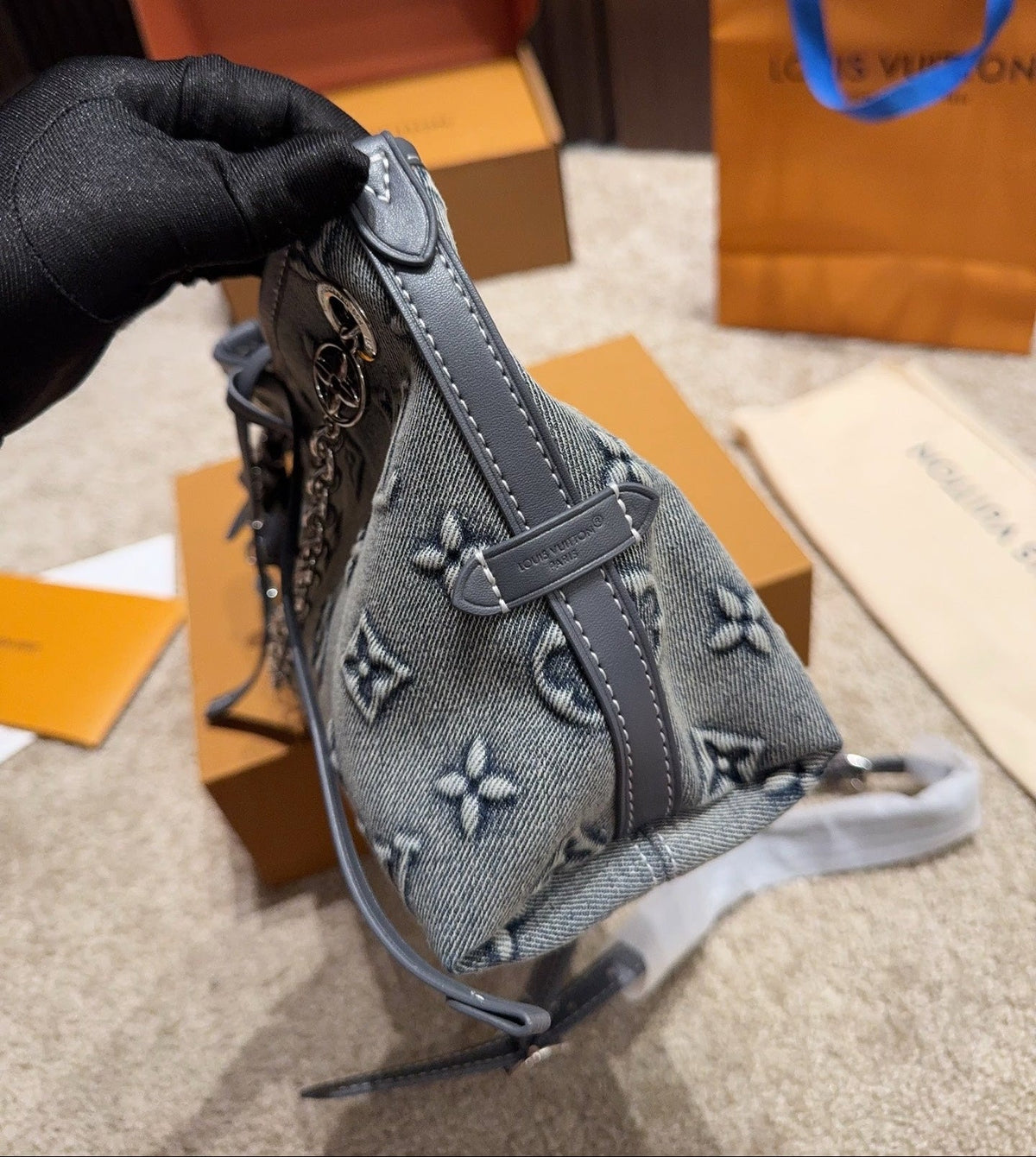 Louis Vuitton Monogram Denim Shoulder Bag – Grey
