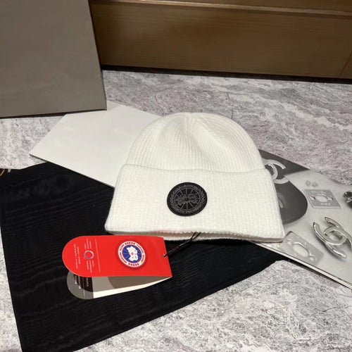 Canada Goose White Knit Beanie