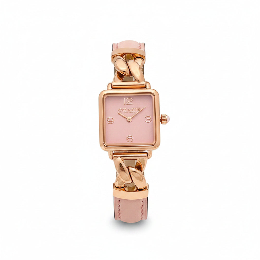 Coach Cass Ladies Watch – Rose Gold Blush Pink Chain Leather Strap