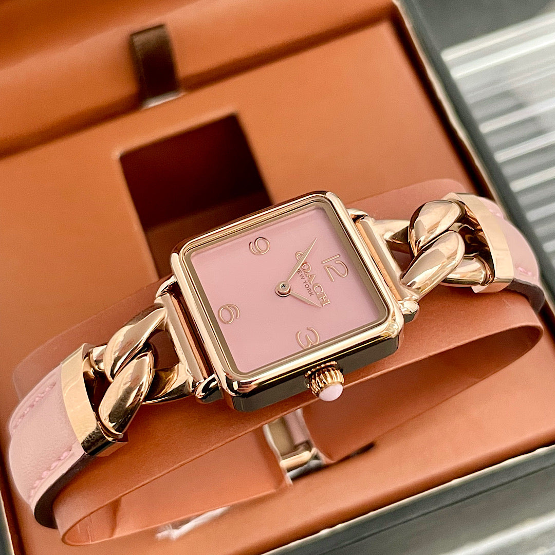Coach Cass Ladies Watch – Rose Gold Blush Pink Chain Leather Strap