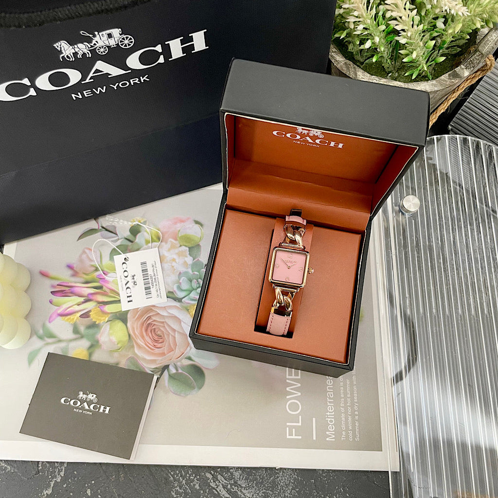 Coach Cass Ladies Watch – Rose Gold Blush Pink Chain Leather Strap