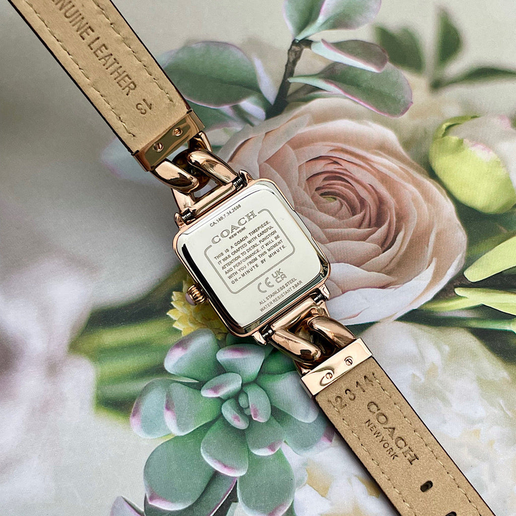 Coach Cass Ladies Watch – Rose Gold Blush Pink Chain Leather Strap