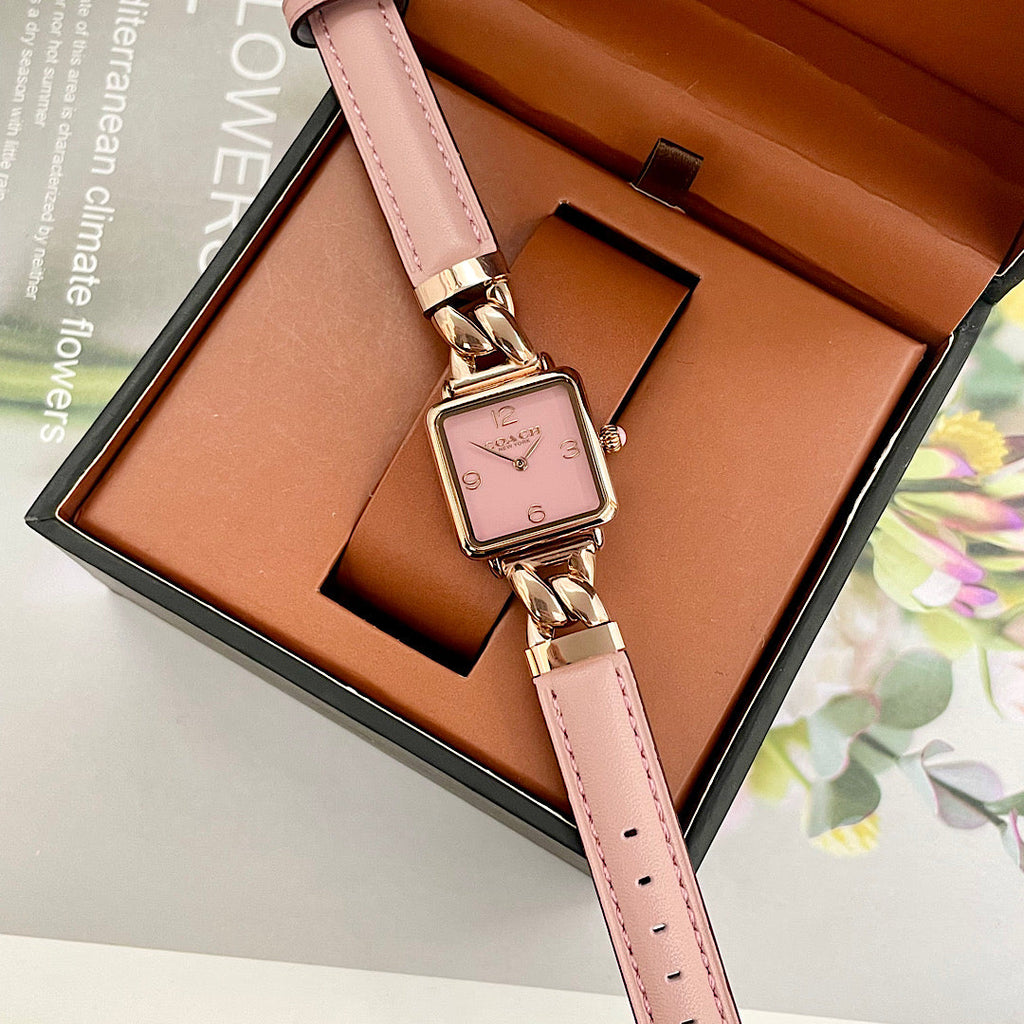 Coach Cass Ladies Watch – Rose Gold Blush Pink Chain Leather Strap