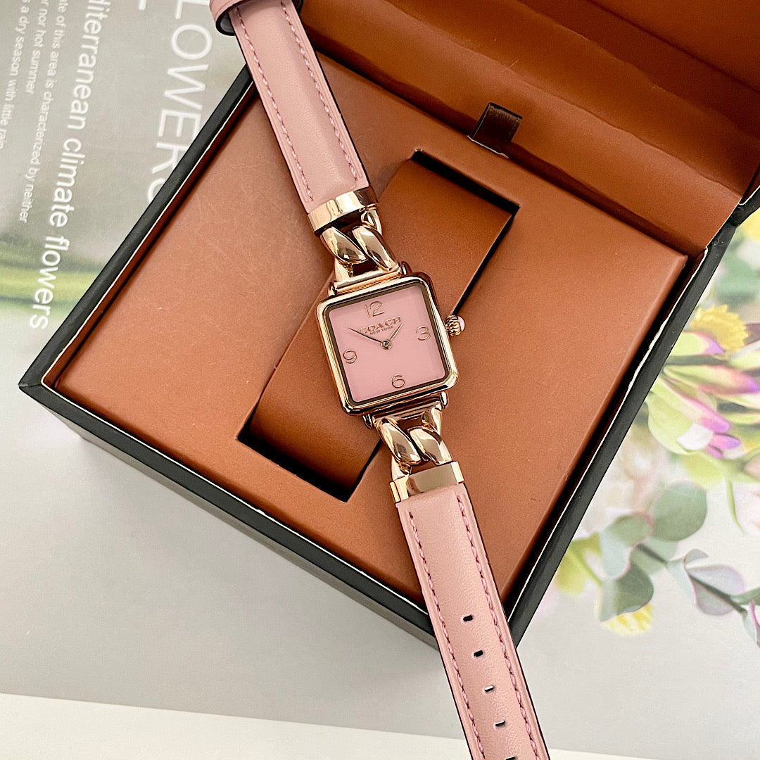 Coach Cass Ladies Watch – Rose Gold Blush Pink Chain Leather Strap