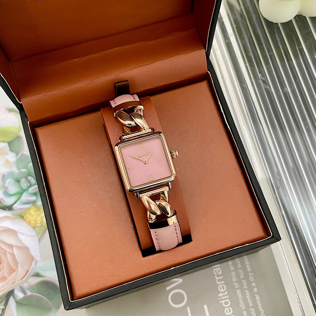 Coach Cass Ladies Watch – Rose Gold Blush Pink Chain Leather Strap