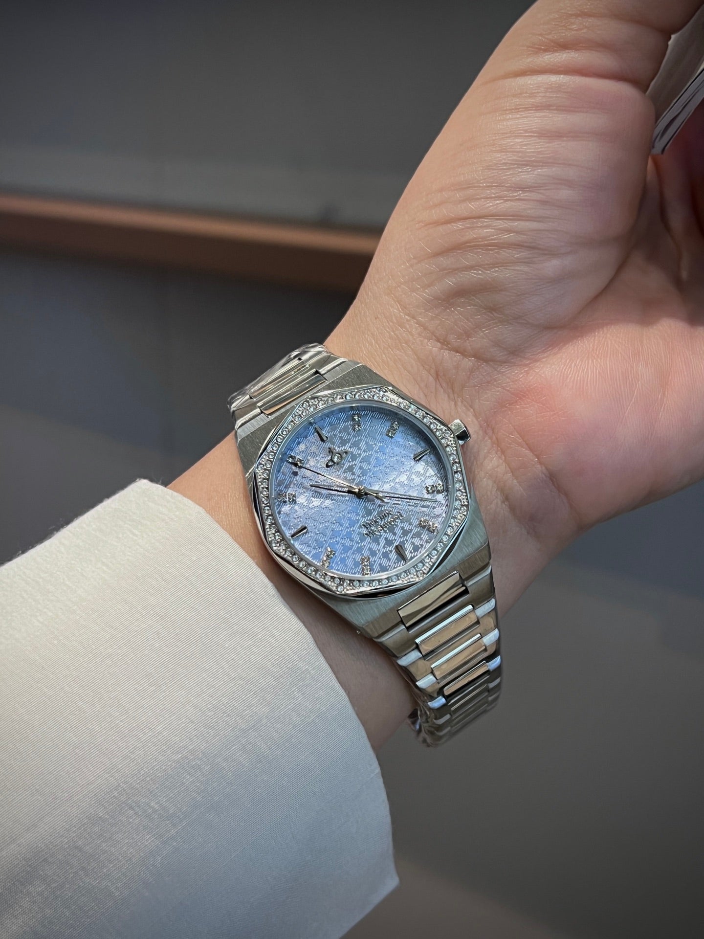 Vivienne Westwood Ladies Watch – Silver Blue Tartan Dial Crystal Bezel