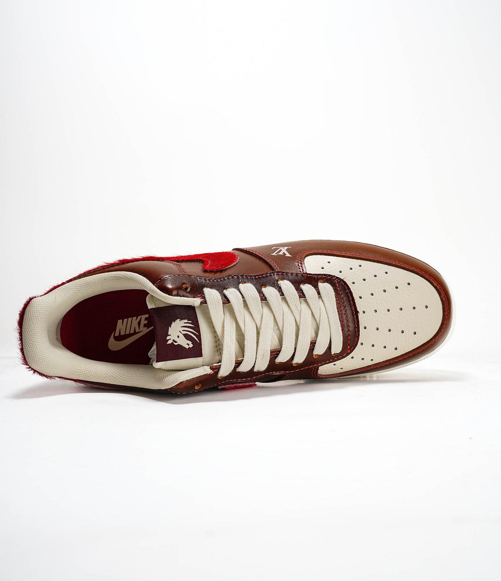 Louis Vuitton x Nike Air Force 1 by Virgil Abloh – Brown Cream Red Shearling Swoosh