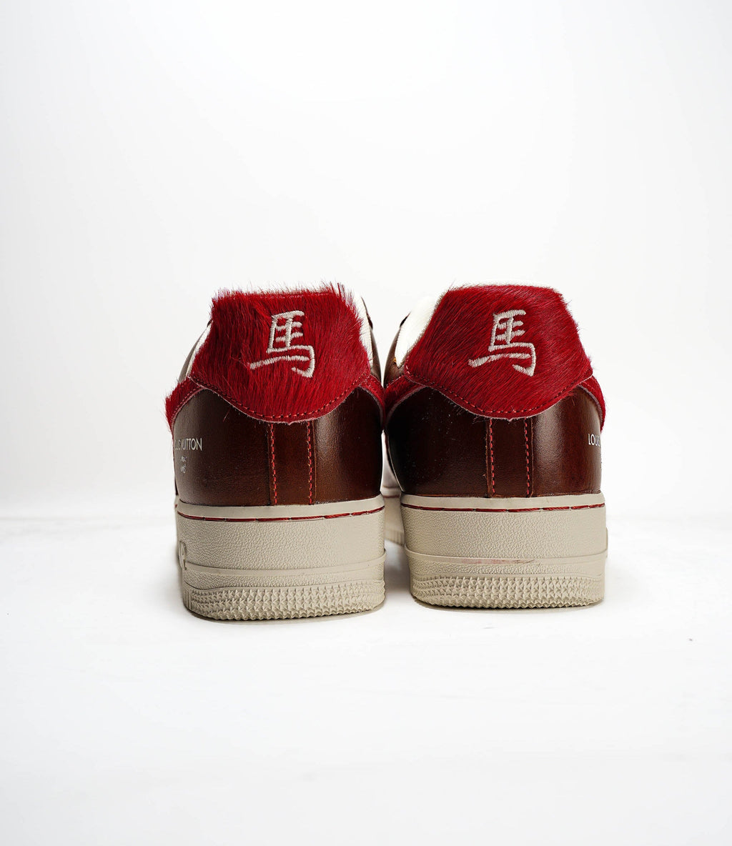 Louis Vuitton x Nike Air Force 1 by Virgil Abloh – Brown Cream Red Shearling Swoosh