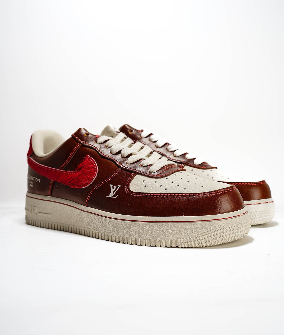 Louis Vuitton x Nike Air Force 1 by Virgil Abloh – Brown Cream Red Shearling Swoosh