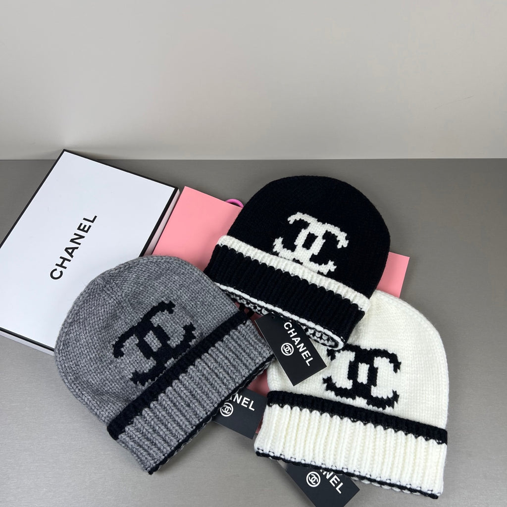 Chanel CC Logo Ribbed Knit Beanie